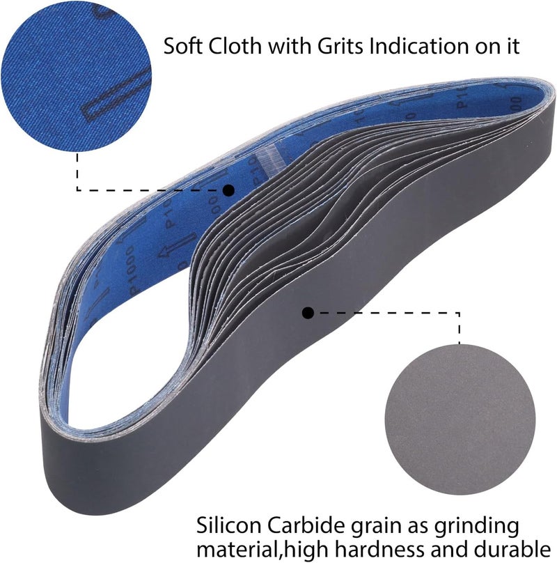 SHUTTLE GENIUS 2 x 42 Silicon Carbide Sanding Belts, 15 Pack 2 x 42 Knife Sharpening Sanding Belt, 5 Pcs Each of 600, 800, 1000 Grits Sander Belt for Metal Wood(15 Pack） - Image 4